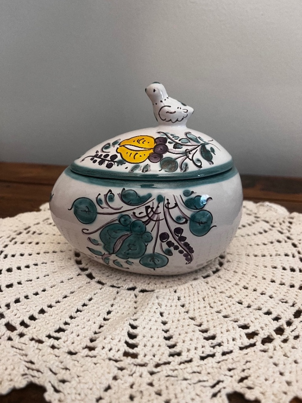Vintage Modra Majolica Slovak Folk Art Egg Trinket Dish / Chicken Finial Dish